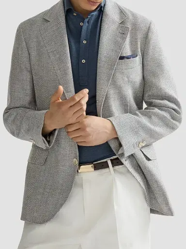 Brunello Cucinelli Men's Wool, Alpaca and Silk Chevron Deconstructed Blazer - Cerulean - Size 48 | Thumbnail 3 Brunello Cucinelli Men's Wool, Alpaca and Silk Chevron Deconstructed Blazer - Cerulean - Size 48 | Thumbnail 3