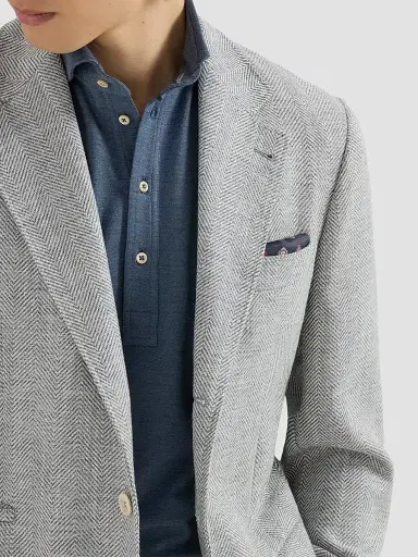 Brunello Cucinelli Men's Wool, Alpaca and Silk Chevron Deconstructed Blazer - Cerulean - Size 48 | Thumbnail 5 Brunello Cucinelli Men's Wool, Alpaca and Silk Chevron Deconstructed Blazer - Cerulean - Size 48 | Thumbnail 5