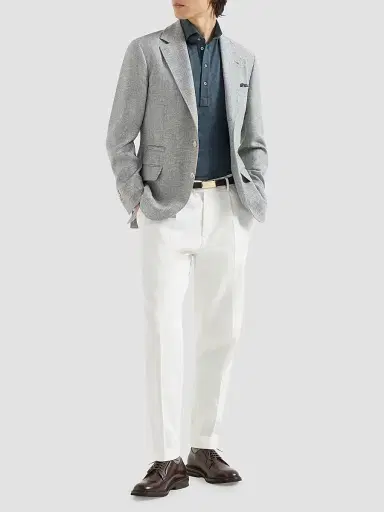 Brunello Cucinelli Men's Wool, Alpaca and Silk Chevron Deconstructed Blazer - Cerulean - Size 48 | Thumbnail 6 Brunello Cucinelli Men's Wool, Alpaca and Silk Chevron Deconstructed Blazer - Cerulean - Size 48 | Thumbnail 6