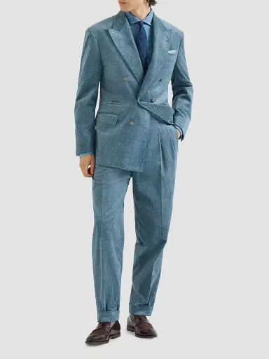 Brunello Cucinelli Men's Denim-Effect Cotton Velvet Trousers with Double Pleats - Cerulean - Size 32 | Thumbnail 2 Brunello Cucinelli Men's Denim-Effect Cotton Velvet Trousers with Double Pleats - Cerulean - Size 32 | Thumbnail 2