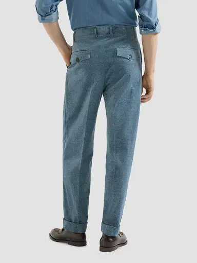 Brunello Cucinelli Men's Denim-Effect Cotton Velvet Trousers with Double Pleats - Cerulean - Size 32 | Thumbnail 4 Brunello Cucinelli Men's Denim-Effect Cotton Velvet Trousers with Double Pleats - Cerulean - Size 32 | Thumbnail 4