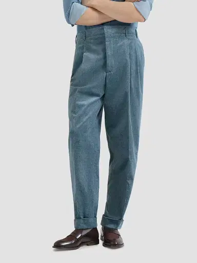 Brunello Cucinelli Men's Denim-Effect Cotton Velvet Trousers with Double Pleats - Cerulean - Size 32 | Thumbnail 5 Brunello Cucinelli Men's Denim-Effect Cotton Velvet Trousers with Double Pleats - Cerulean - Size 32 | Thumbnail 5