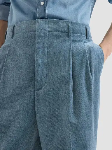 Brunello Cucinelli Men's Denim-Effect Cotton Velvet Trousers with Double Pleats - Cerulean - Size 32 | Thumbnail 6 Brunello Cucinelli Men's Denim-Effect Cotton Velvet Trousers with Double Pleats - Cerulean - Size 32 | Thumbnail 6