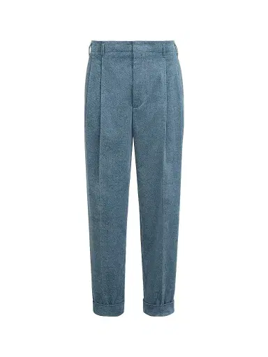 Brunello Cucinelli Men's Denim-Effect Cotton Velvet Trousers with Double Pleats - Cerulean - Size 32 | Thumbnail 1 Brunello Cucinelli Men's Denim-Effect Cotton Velvet Trousers with Double Pleats - Cerulean - Size 32 | Thumbnail 1
