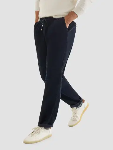 Brunello Cucinelli Men's Garment-Dyed Trousers in Cotton Narrow Wale Corduroy - Navy Blue | Thumbnail 4 Brunello Cucinelli Men's Garment-Dyed Trousers in Cotton Narrow Wale Corduroy - Navy Blue | Thumbnail 4
