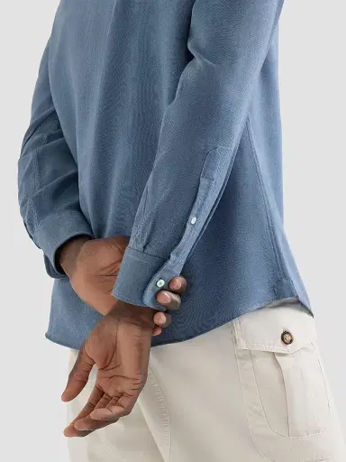 Brunello Cucinelli Men's Cotton and Cashmere Denim-Effect Diagonal Shirt - Denim - Size XXXXL | Thumbnail 4 Brunello Cucinelli Men's Cotton and Cashmere Denim-Effect Diagonal Shirt - Denim - Size XXXXL | Thumbnail 4
