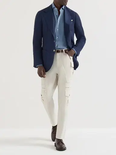 Brunello Cucinelli Men's Cotton and Cashmere Denim-Effect Diagonal Shirt - Denim - Size XXXXL | Thumbnail 6 Brunello Cucinelli Men's Cotton and Cashmere Denim-Effect Diagonal Shirt - Denim - Size XXXXL | Thumbnail 6