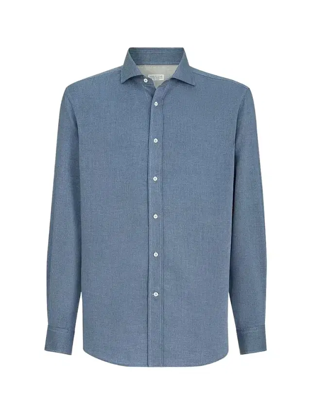 Brunello Cucinelli Men's Cotton and Cashmere Denim-Effect Diagonal Shirt - Denim