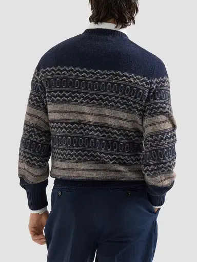 Brunello Cucinelli Men's Alpaca, Cashmere and Wool Nordic Jacquard Sweater - Chestnut - Size 48 | Thumbnail 3 Brunello Cucinelli Men's Alpaca, Cashmere and Wool Nordic Jacquard Sweater - Chestnut - Size 48 | Thumbnail 3