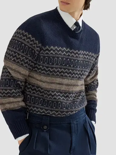 Brunello Cucinelli Men's Alpaca, Cashmere and Wool Nordic Jacquard Sweater - Chestnut - Size 48 | Thumbnail 4 Brunello Cucinelli Men's Alpaca, Cashmere and Wool Nordic Jacquard Sweater - Chestnut - Size 48 | Thumbnail 4
