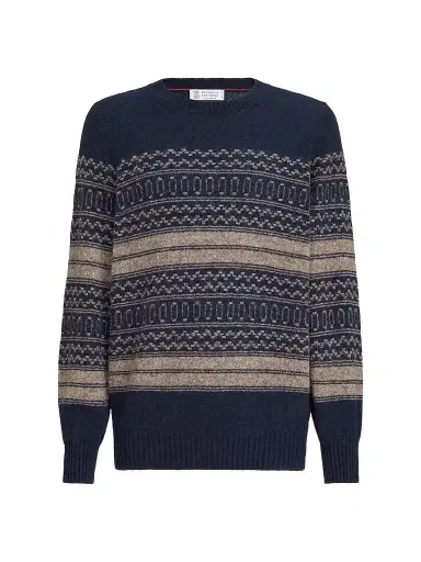 Brunello Cucinelli Men's Alpaca, Cashmere and Wool Nordic Jacquard Sweater - Chestnut - Size 48 | Thumbnail 1 Brunello Cucinelli Men's Alpaca, Cashmere and Wool Nordic Jacquard Sweater - Chestnut - Size 48 | Thumbnail 1
