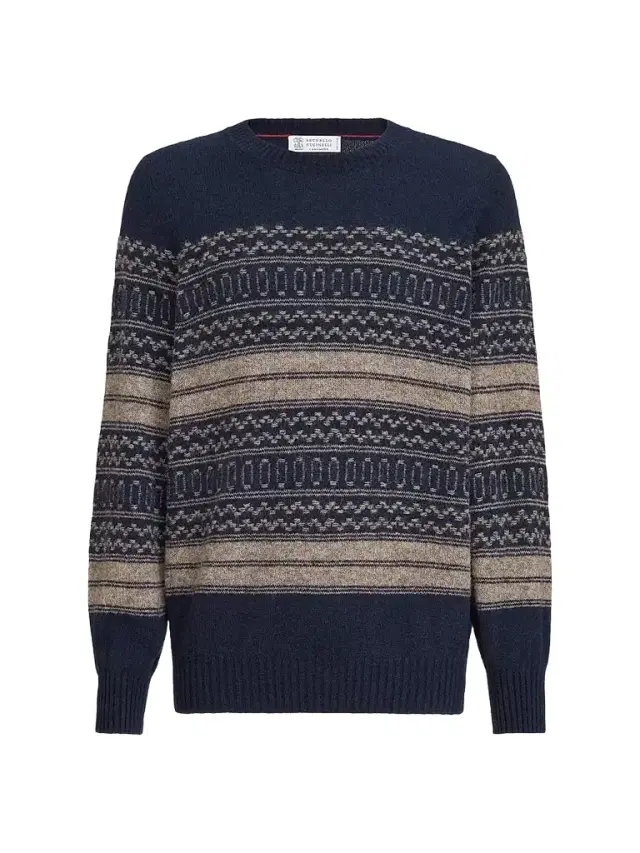 Brunello Cucinelli Men's Alpaca, Cashmere and Wool Nordic Jacquard Sweater - Chestnut