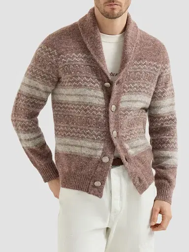 Brunello Cucinelli Men's Alpaca, Cashmere and Wool Nordic Jacquard Cardigan - Red | Thumbnail 2