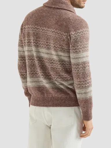 Brunello Cucinelli Men's Alpaca, Cashmere and Wool Nordic Jacquard Cardigan - Red | Thumbnail 3