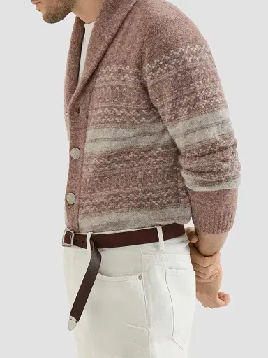 Brunello Cucinelli Men's Alpaca, Cashmere and Wool Nordic Jacquard Cardigan - Red | Thumbnail 5