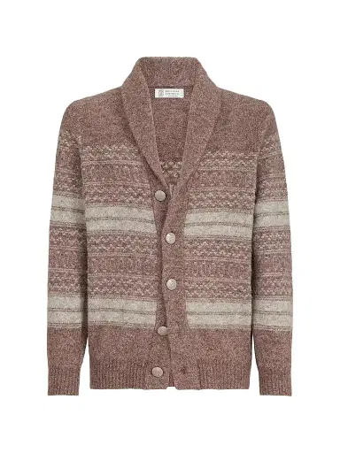 Brunello Cucinelli Men's Alpaca, Cashmere and Wool Nordic Jacquard Cardigan - Red | Thumbnail 1