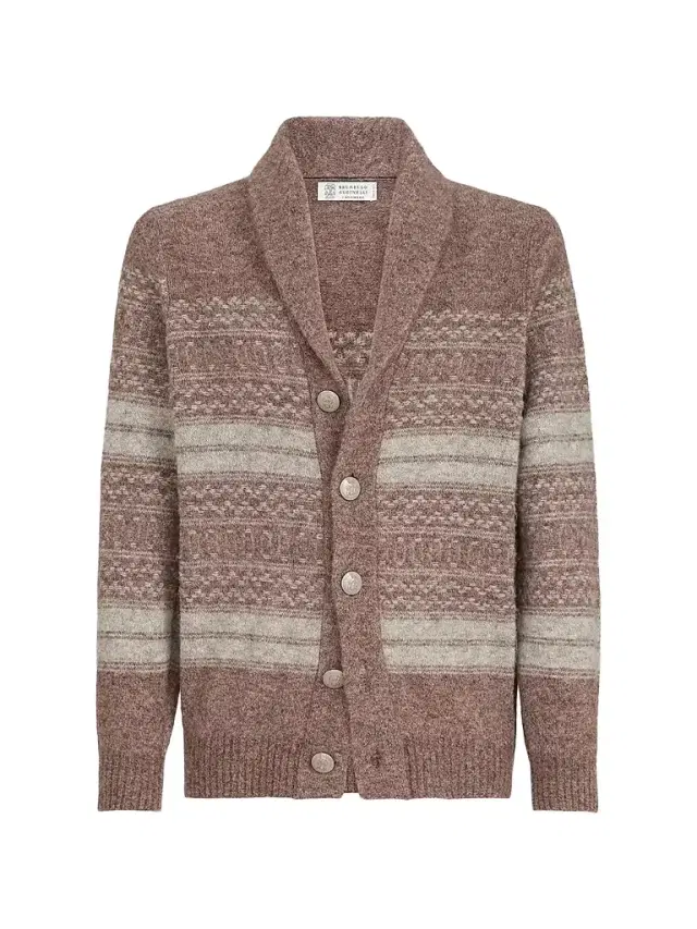 Men's Alpaca, Cashmere and Wool Nordic Jacquard Cardigan - Red