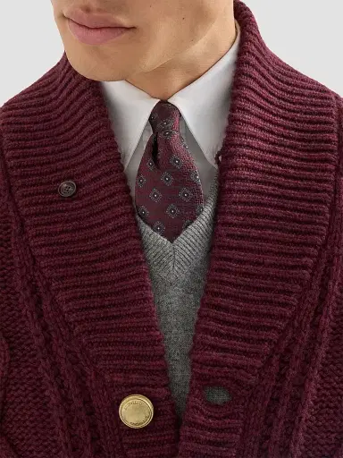 Brunello Cucinelli Men's Silk Tie with Geometric Pattern | Thumbnail 3