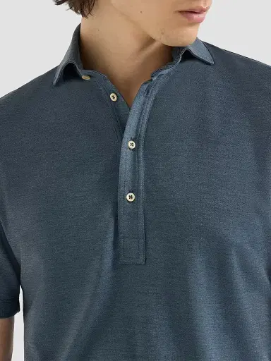 Brunello Cucinelli Men's Virgin Wool, Silk and Cotton Piqué Polo Shirt - Cerulean - Size Large | Thumbnail 4 Brunello Cucinelli Men's Virgin Wool, Silk and Cotton Piqué Polo Shirt - Cerulean - Size Large | Thumbnail 4