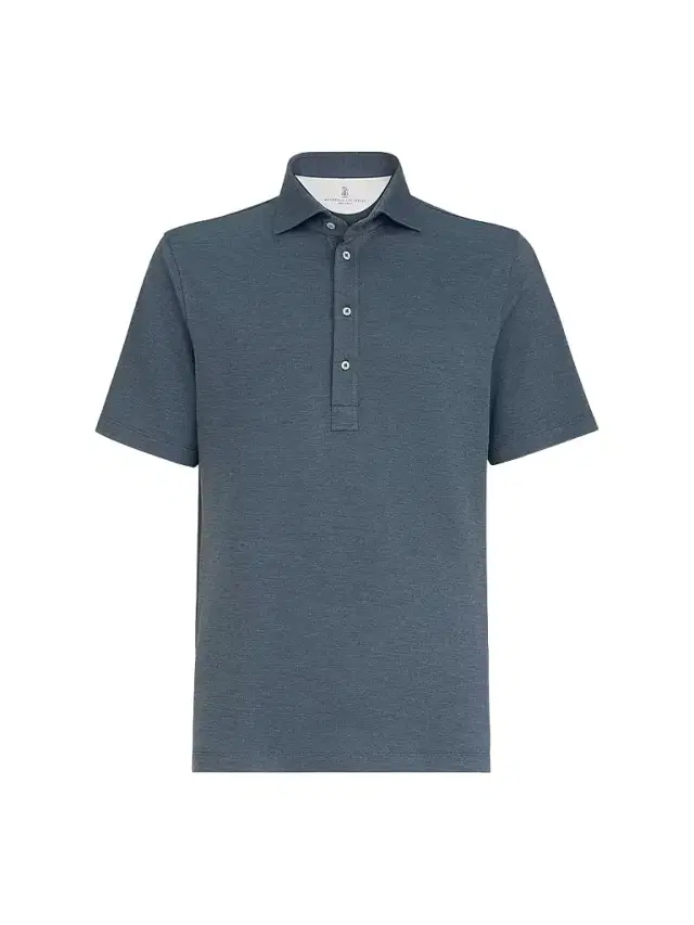 Men's Virgin Wool, Silk and Cotton Piqué Polo Shirt - Cerulean