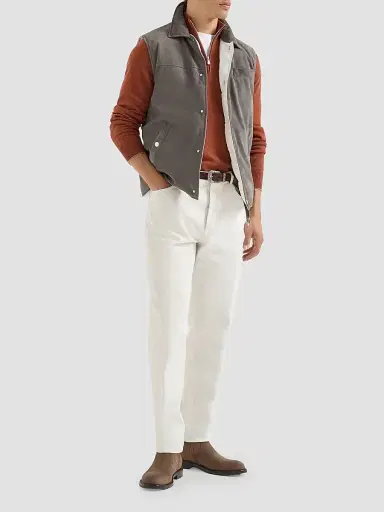 Brunello Cucinelli Men's Mouliné Cashmere Sweater with Half Zip - Orange - Size 52 | Thumbnail 6
