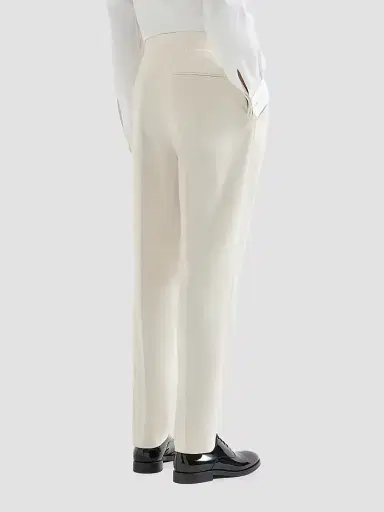Brunello Cucinelli Men's Cotton Narrow Wale Corduroy Tuxedo Trousers with Double Pleats - Milk | Thumbnail 3 Brunello Cucinelli Men's Cotton Narrow Wale Corduroy Tuxedo Trousers with Double Pleats - Milk | Thumbnail 3