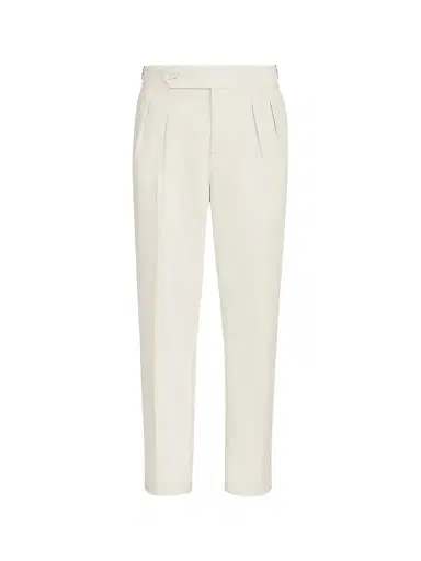 Brunello Cucinelli Men's Cotton Narrow Wale Corduroy Tuxedo Trousers with Double Pleats - Milk | Thumbnail 1 Brunello Cucinelli Men's Cotton Narrow Wale Corduroy Tuxedo Trousers with Double Pleats - Milk | Thumbnail 1
