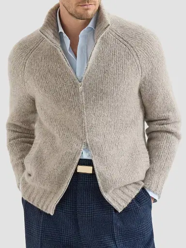 Brunello Cucinelli Men's Cashmere and Silk High-Neck Cardigan - Beige - Size 44 | Thumbnail 2 Brunello Cucinelli Men's Cashmere and Silk High-Neck Cardigan - Beige - Size 44 | Thumbnail 2