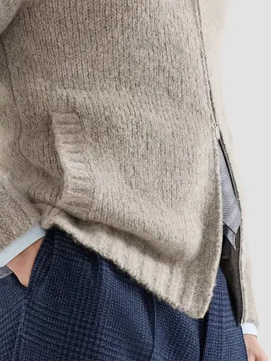 Brunello Cucinelli Men's Cashmere and Silk High-Neck Cardigan - Beige - Size 44 | Thumbnail 4 Brunello Cucinelli Men's Cashmere and Silk High-Neck Cardigan - Beige - Size 44 | Thumbnail 4