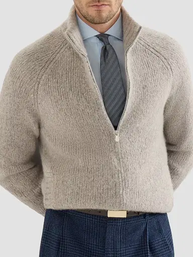 Brunello Cucinelli Men's Cashmere and Silk High-Neck Cardigan - Beige - Size 44 | Thumbnail 5 Brunello Cucinelli Men's Cashmere and Silk High-Neck Cardigan - Beige - Size 44 | Thumbnail 5