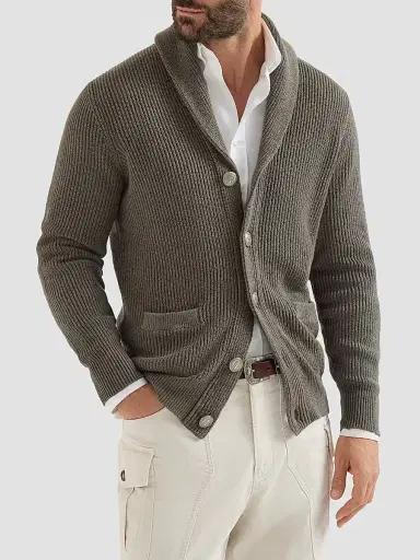 Brunello Cucinelli Men's Malfilé Cotton English Rib Cardigan - Military - Size 48 | Thumbnail 2
