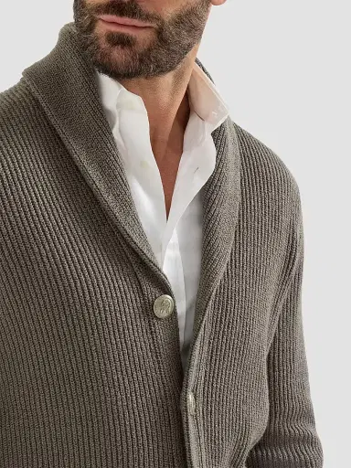 Brunello Cucinelli Men's Malfilé Cotton English Rib Cardigan - Military - Size 48 | Thumbnail 4