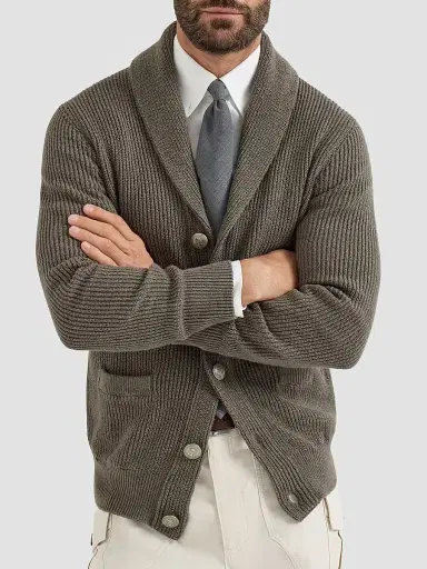 Brunello Cucinelli Men's Malfilé Cotton English Rib Cardigan - Military - Size 48 | Thumbnail 5