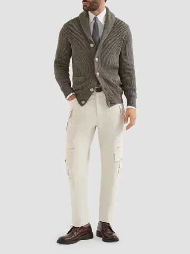 Brunello Cucinelli Men's Malfilé Cotton English Rib Cardigan - Military - Size 48 | Thumbnail 6