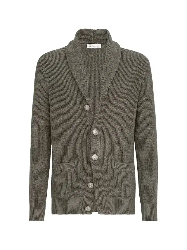 Brunello Cucinelli Men's Malfilé Cotton English Rib Cardigan - Military