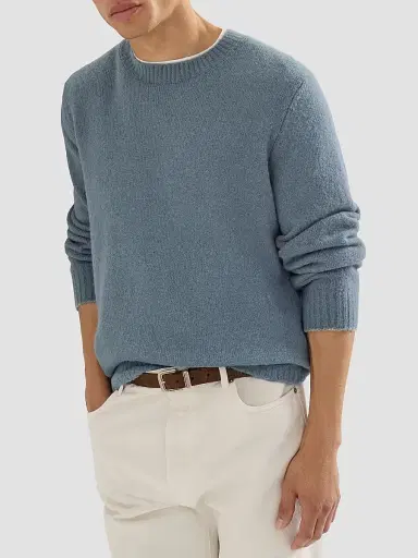 Brunello Cucinelli Men's Alpaca, Cashmere and Wool Sweater - Cerulean - Size 30 | Thumbnail 4