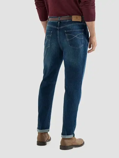 Brunello Cucinelli Men's Comfort Cotton Denim Leisure Fit Five-Pocket Jeans - Dark Denim | Thumbnail 4 Brunello Cucinelli Men's Comfort Cotton Denim Leisure Fit Five-Pocket Jeans - Dark Denim | Thumbnail 4