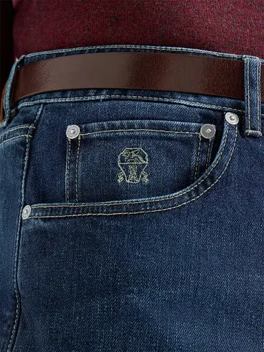 Brunello Cucinelli Men's Comfort Cotton Denim Leisure Fit Five-Pocket Jeans - Dark Denim | Thumbnail 5 Brunello Cucinelli Men's Comfort Cotton Denim Leisure Fit Five-Pocket Jeans - Dark Denim | Thumbnail 5