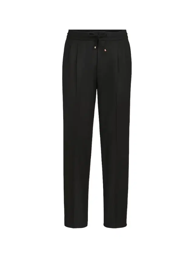 Men's Virgin Wool Flannel Trousers with Drawstring and Double Pleats - Black