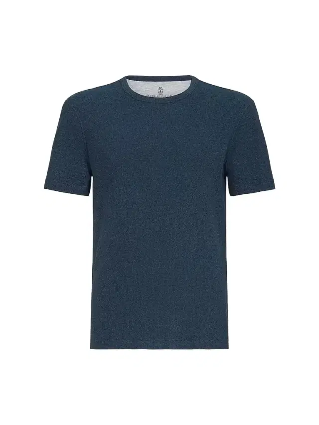 Men's Denim-Effect Ribbed Cotton Jersey Crew-Neck T-Shirt - Navy Blue