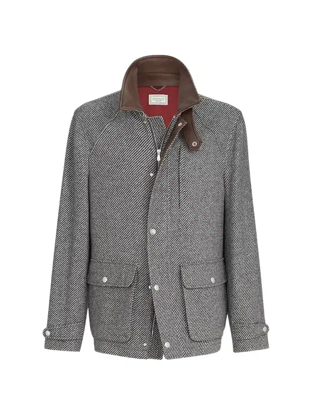 Brunello Cucinelli Men's Cashmere and Silk Diagonal Field Jacket - Medium Grey