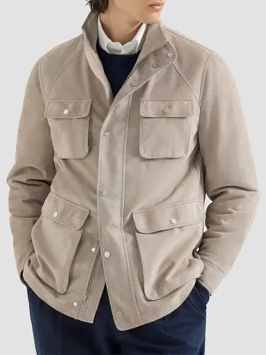 Brunello Cucinelli Men's Suede Unlined Safari Jacket - Beige - Size XXXXL | Thumbnail 2