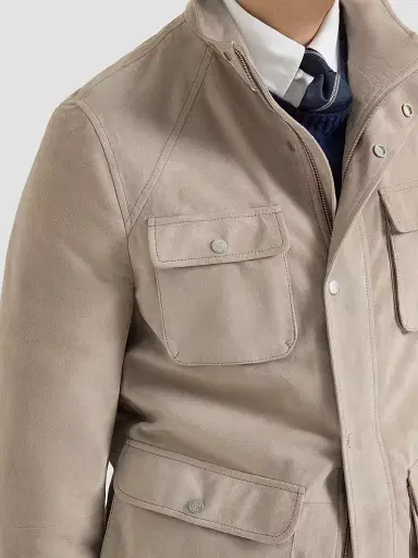 Brunello Cucinelli Men's Suede Unlined Safari Jacket - Beige - Size XXXXL | Thumbnail 4