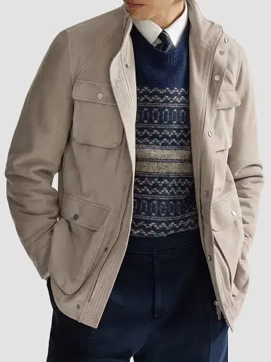 Brunello Cucinelli Men's Suede Unlined Safari Jacket - Beige - Size XXXXL | Thumbnail 5