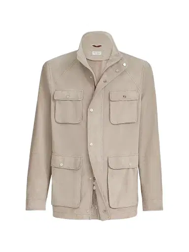 Brunello Cucinelli Men's Suede Unlined Safari Jacket - Beige - Size XXXXL | Thumbnail 1