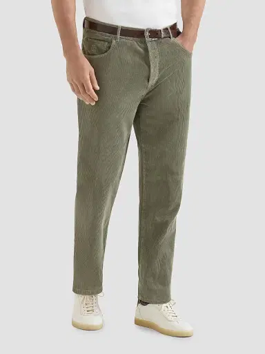 Brunello Cucinelli Men's Garment-Dyed Five-Pocket Trousers in Cotton Narrow Wale Corduroy | Thumbnail 2