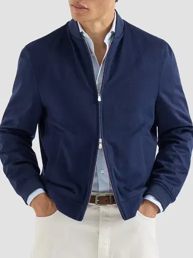 Brunello Cucinelli Men's Lightweight Cashmere Flannel Bomber Jacket - Blue - Size 48 | Thumbnail 2 Brunello Cucinelli Men's Lightweight Cashmere Flannel Bomber Jacket - Blue - Size 48 | Thumbnail 2