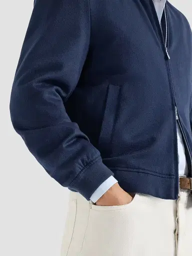 Brunello Cucinelli Men's Lightweight Cashmere Flannel Bomber Jacket - Blue - Size 48 | Thumbnail 4 Brunello Cucinelli Men's Lightweight Cashmere Flannel Bomber Jacket - Blue - Size 48 | Thumbnail 4