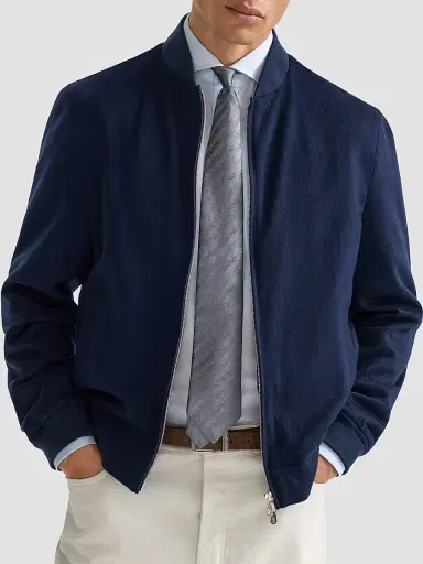 Brunello Cucinelli Men's Lightweight Cashmere Flannel Bomber Jacket - Blue - Size 48 | Thumbnail 5 Brunello Cucinelli Men's Lightweight Cashmere Flannel Bomber Jacket - Blue - Size 48 | Thumbnail 5