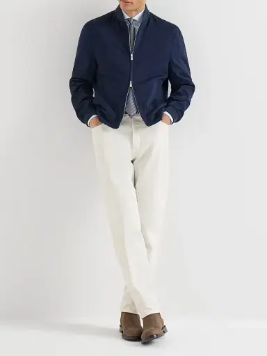 Brunello Cucinelli Men's Lightweight Cashmere Flannel Bomber Jacket - Blue - Size 48 | Thumbnail 6 Brunello Cucinelli Men's Lightweight Cashmere Flannel Bomber Jacket - Blue - Size 48 | Thumbnail 6